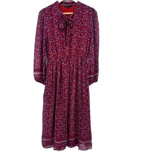 Crew Clothing Company Floral Print Tie Neck Peasant Coastal Boho Dress Sz 8